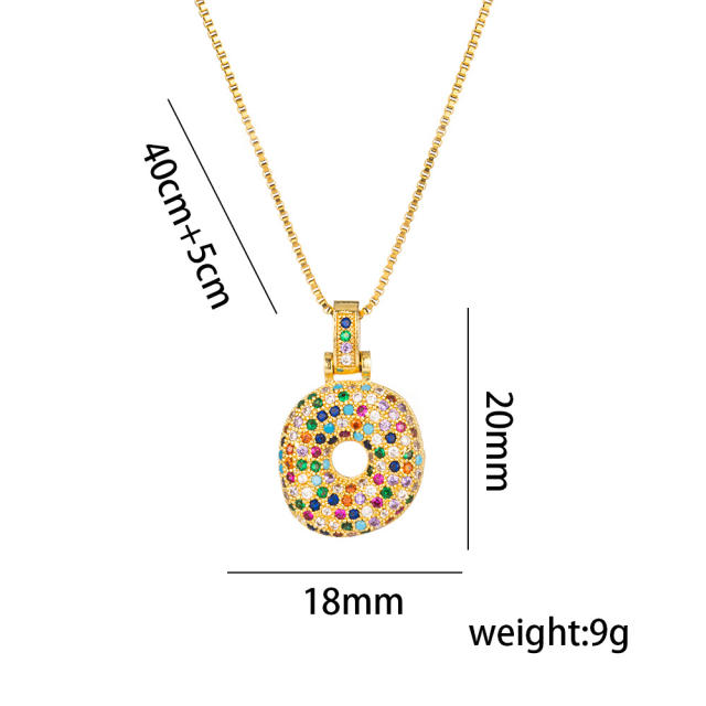 Hiphop rainbow cubic zircon setting bubble letter initial letter pendant necklace