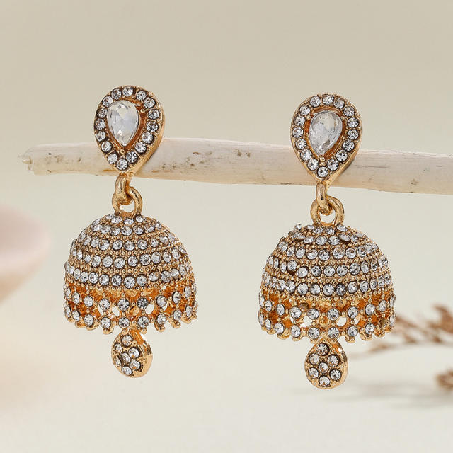 Boho rhinestone pave setting bell dangle earrings middle east earrings
