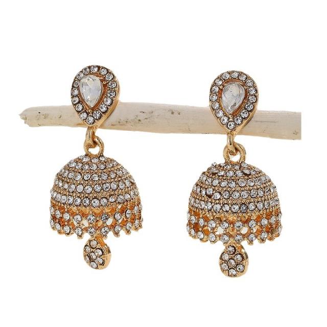 Boho vintage middle east  rhinestone pave setting bell dangle earrings
