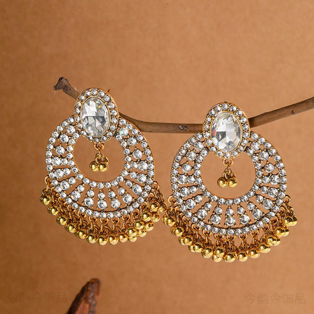 Boho rhinestone pave setting hollow out circle dangle earrings middle east earrings