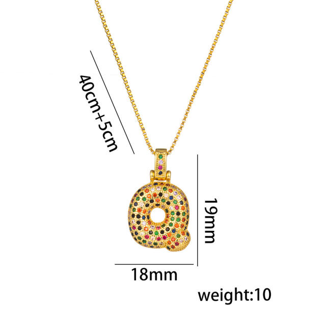 Hiphop rainbow cubic zircon setting bubble letter initial letter pendant necklace