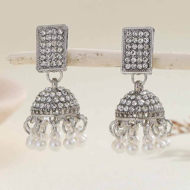 Boho vintage middle east  rhinestone pave setting bell dangle earrings