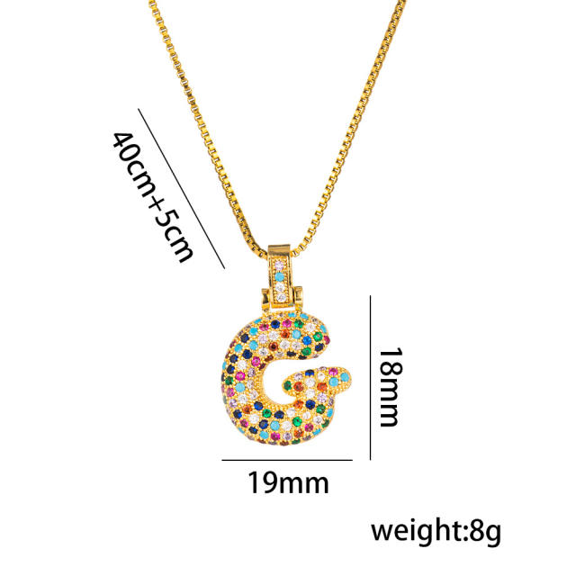 Hiphop rainbow cubic zircon setting bubble letter initial letter pendant necklace