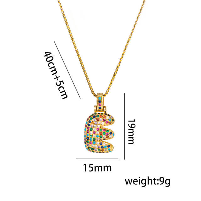 Hiphop rainbow cubic zircon setting bubble letter initial letter pendant necklace