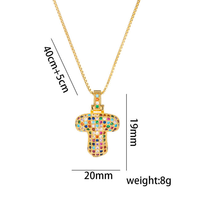 Hiphop rainbow cubic zircon setting bubble letter initial letter pendant necklace