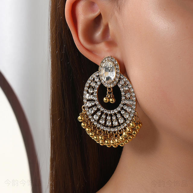 Boho rhinestone pave setting hollow out circle dangle earrings middle east earrings
