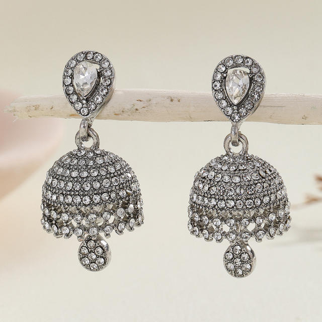 Boho rhinestone pave setting bell dangle earrings middle east earrings