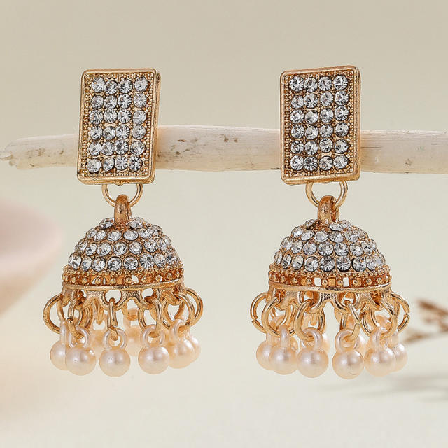 Boho vintage middle east  rhinestone pave setting bell dangle earrings