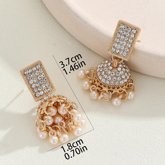 Boho rhinestone pave setting bell dangle earrings middle east earrings