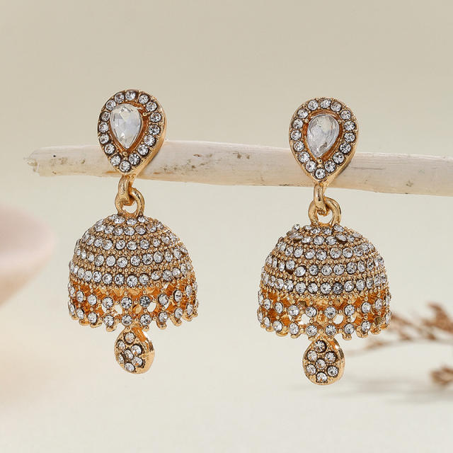 Boho vintage middle east  rhinestone pave setting bell dangle earrings
