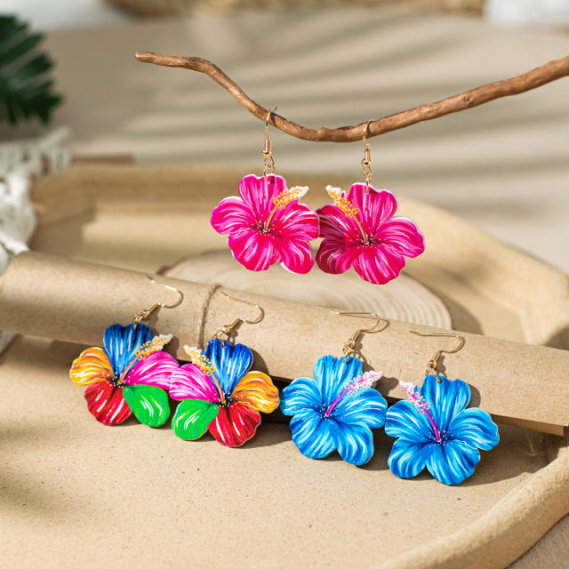 Romantic painting flower beach holiday earrings