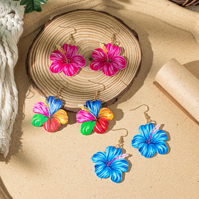 Romantic painting flower beach holiday earrings