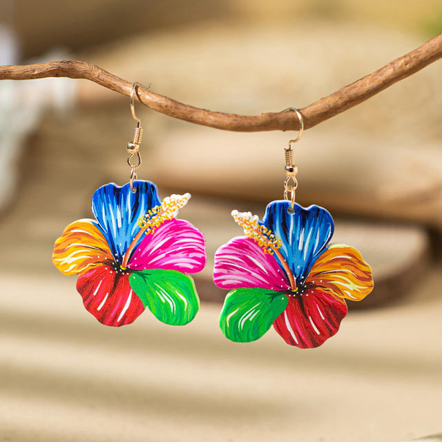 Romantic painting flower beach holiday earrings