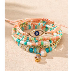 Boho multi layer colorful seed bead evil eye bracelet
