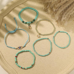 Boho multi layer colorful seed bead evil eye bracelet