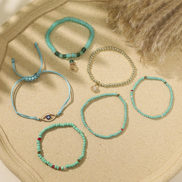 Boho multi layer colorful seed bead evil eye bracelet