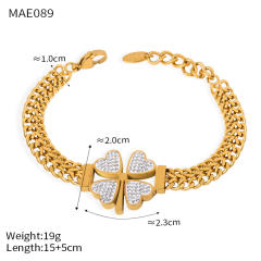 Chunky clover stainless steel necklace bracelet earrings set
