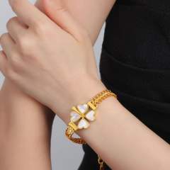 Chunky clover stainless steel necklace bracelet earrings set