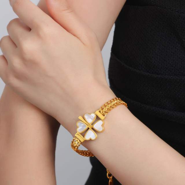 Chunky clover stainless steel necklace bracelet earrings set