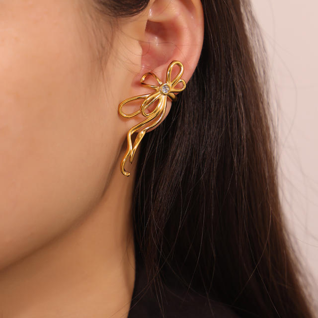 Creative popular sweet cool bow stainless steel ear cuff