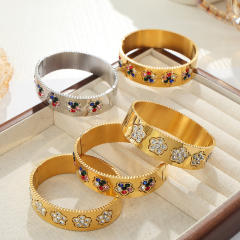 18KG chunky diamond flower stainless steel bangle