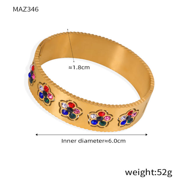 18KG chunky diamond flower stainless steel bangle