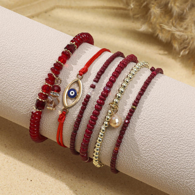 Boho multi layer colorful seed bead evil eye bracelet