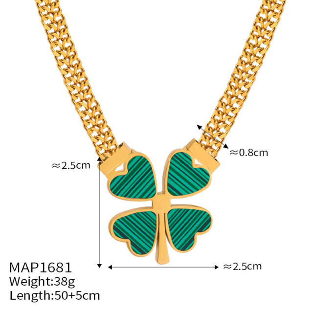 Chunky clover stainless steel necklace bracelet earrings set
