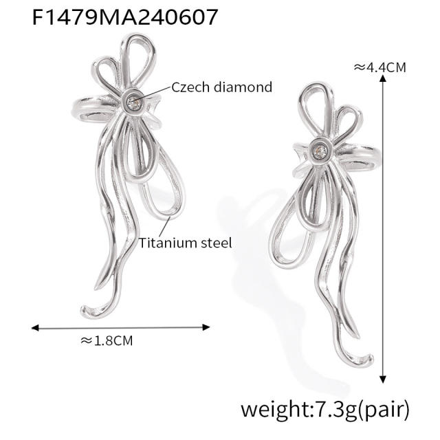 Creative popular sweet cool bow stainless steel ear cuff