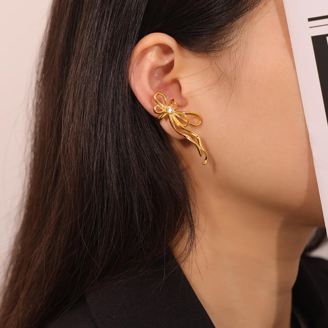 Creative popular sweet cool bow stainless steel ear cuff