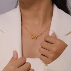Chic easy match dainty bow stainless steel necklace earrings set