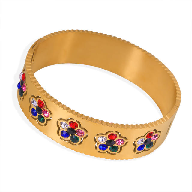 18KG chunky diamond flower stainless steel bangle