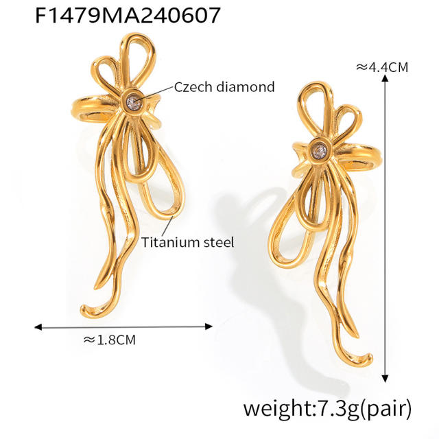 Creative popular sweet cool bow stainless steel ear cuff