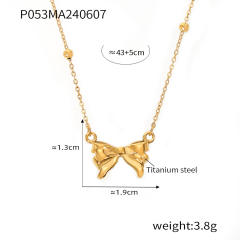 Chic easy match dainty bow stainless steel necklace earrings set