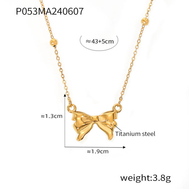 Chic easy match dainty bow stainless steel necklace earrings set