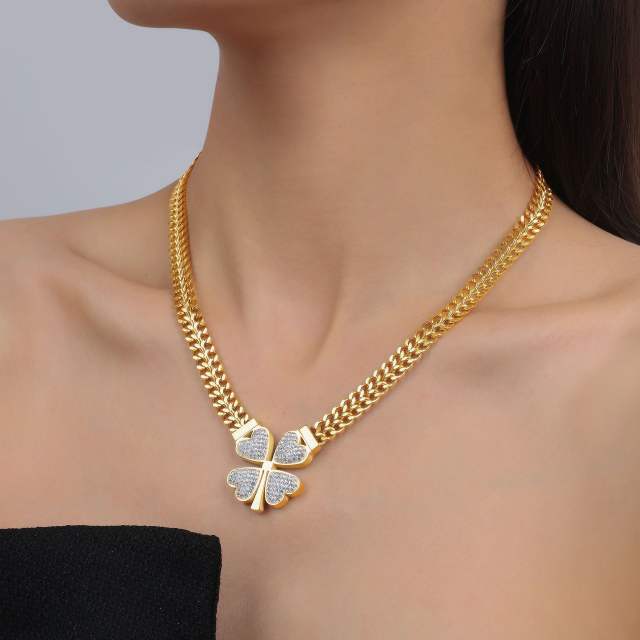 Chunky clover stainless steel necklace bracelet earrings set