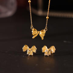 Chic easy match dainty bow stainless steel necklace earrings set