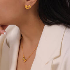 Chic easy match dainty bow stainless steel necklace earrings set