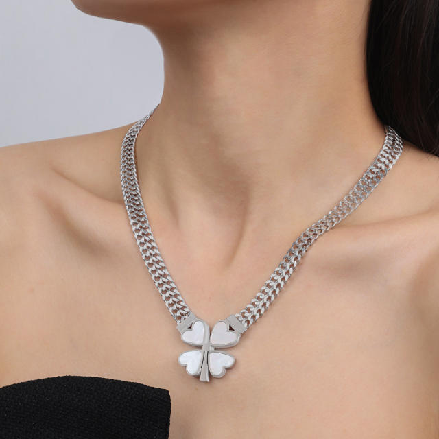 Chunky clover stainless steel necklace bracelet earrings set