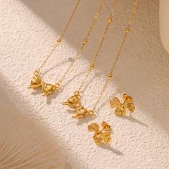 Chic easy match dainty bow stainless steel necklace earrings set