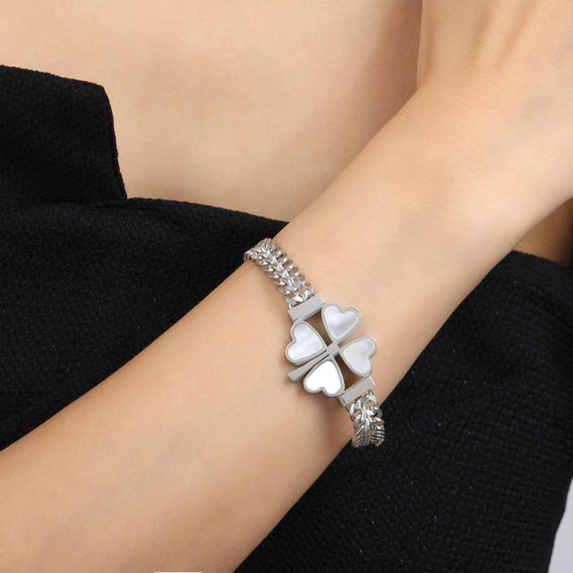 Chunky clover stainless steel necklace bracelet earrings set