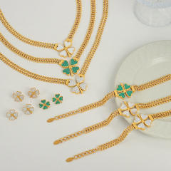 Chunky clover stainless steel necklace bracelet earrings set