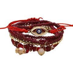 Boho multi layer colorful seed bead evil eye bracelet