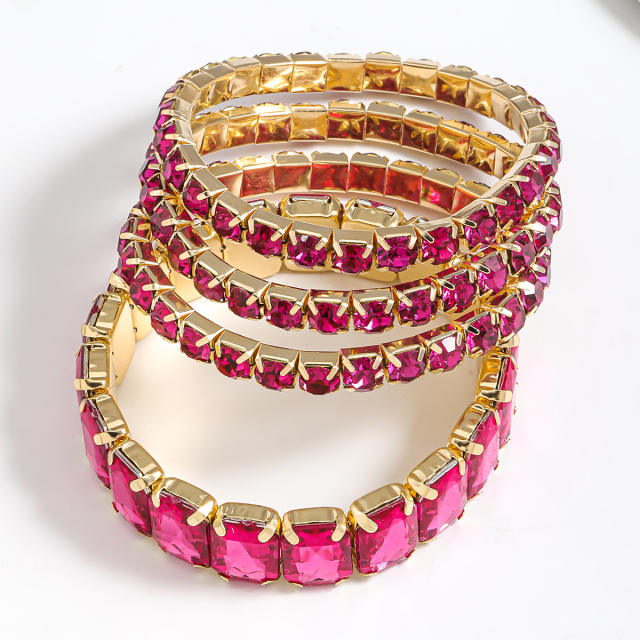 4PCS set colorful glass crystal statement elastic bangle set party prom bangle