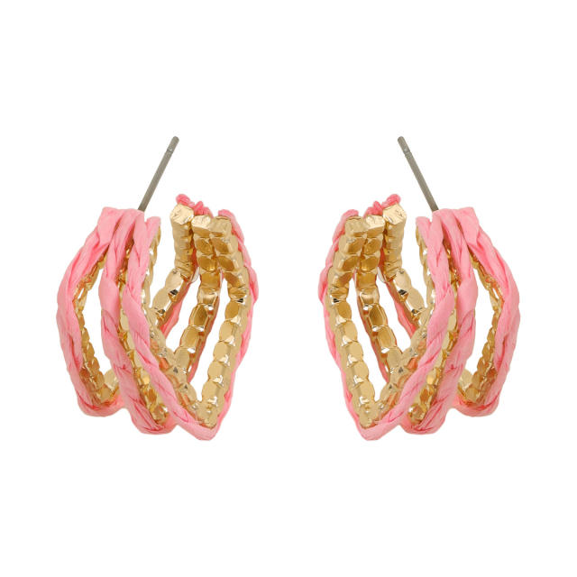 Boho colorful straw geometric square holiday earrings