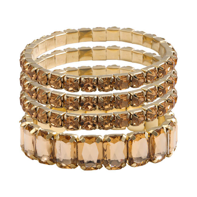 4PCS set colorful glass crystal statement elastic bangle set party prom bangle