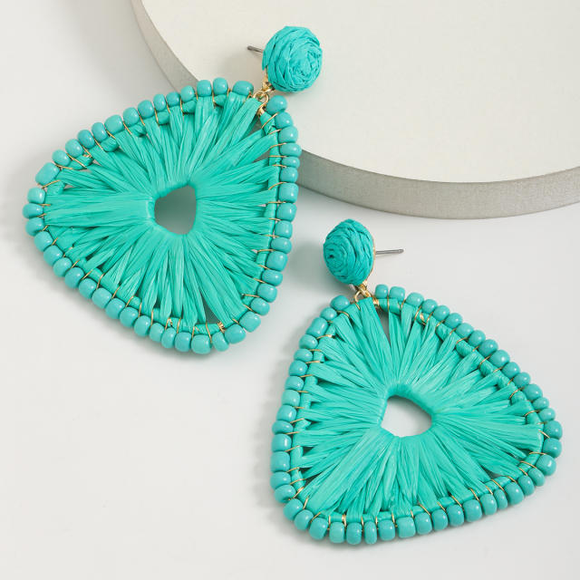 Summer boho colorful straw triangle shape earrings