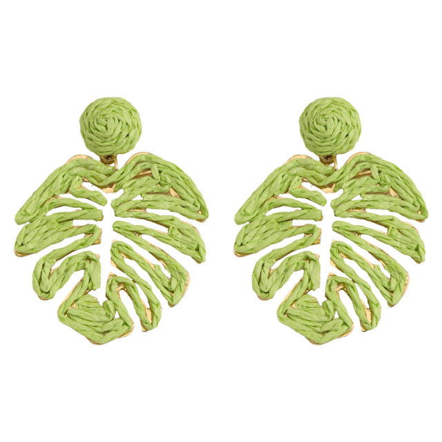 Boho colorful straw fishbone Palm leaves dangle earrings