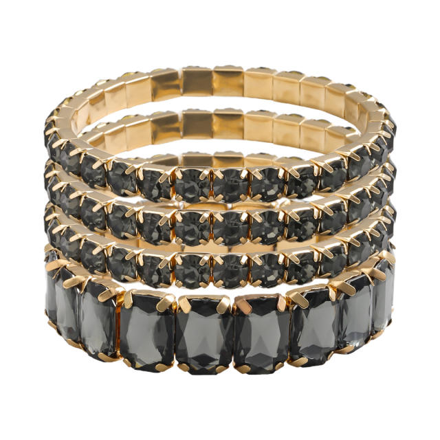 4PCS set colorful glass crystal statement elastic bangle set party prom bangle