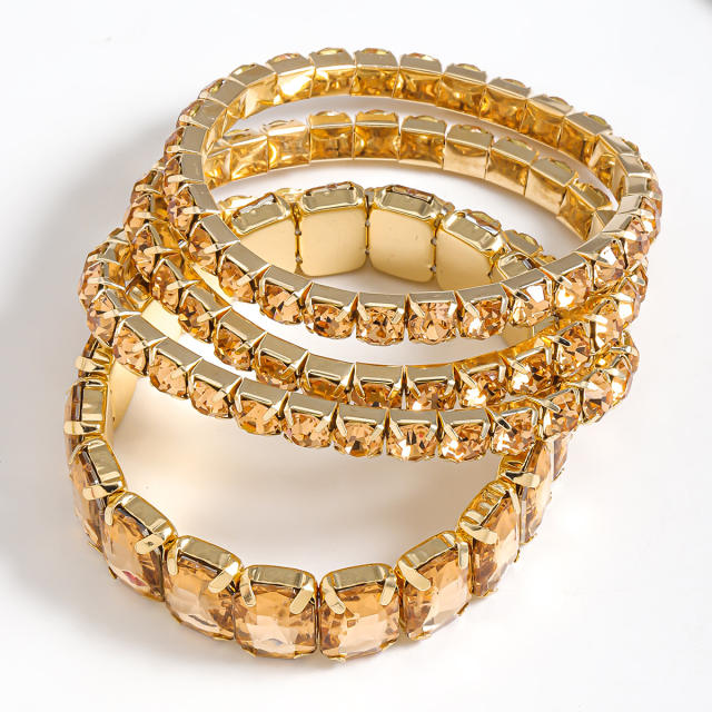 4PCS set colorful glass crystal statement elastic bangle set party prom bangle